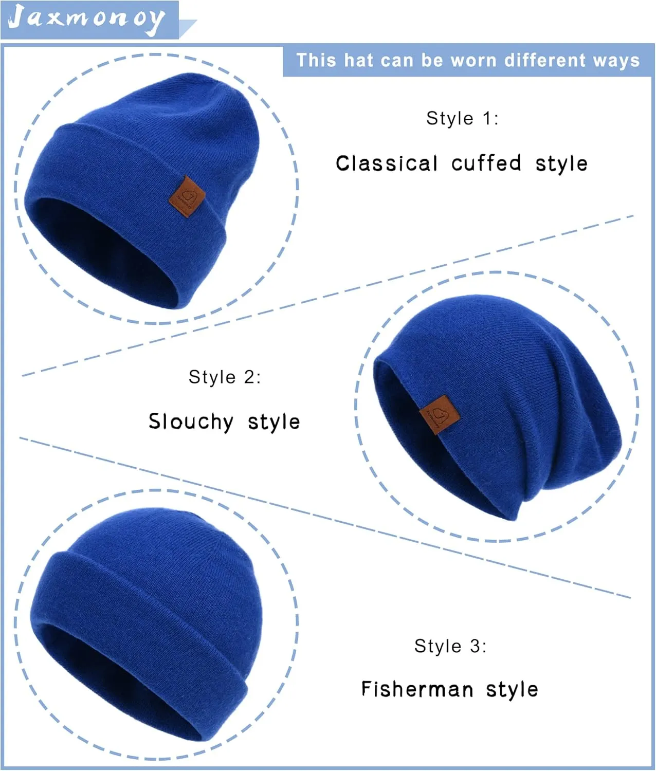jaxmonoy Slouchy Knit Beanies Winter Hats for Women Men Soft Warm Reversible Slouch Cuffed Skull Knitted Beanie Cap