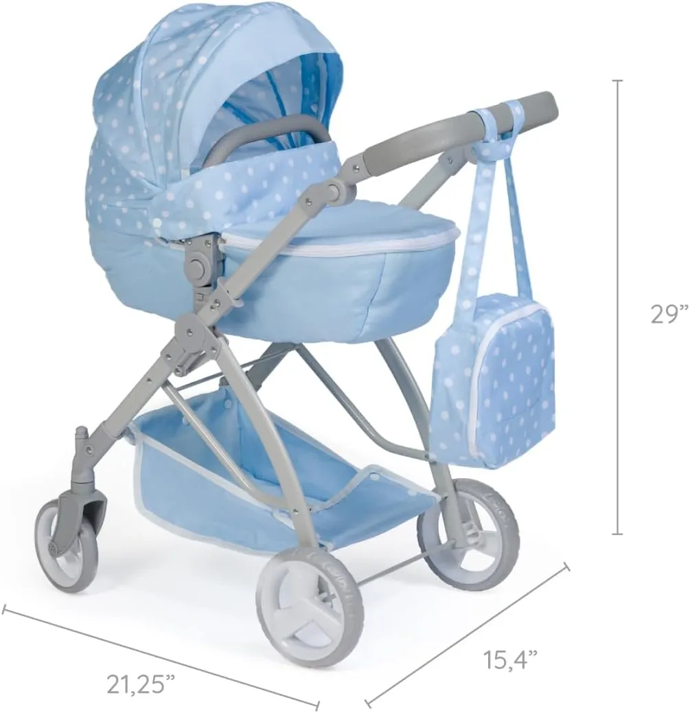 JC Toys - Berenguer Boutique | Deluxe Folding Sports Pram Stroller | Blue Royal Collection | for Dolls up to 20" | Ages 3 