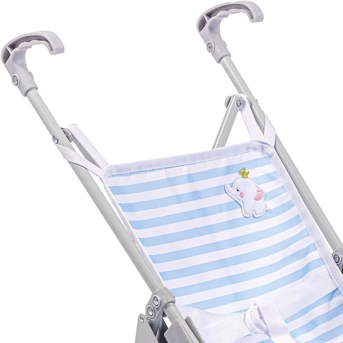 JC Toys Boutique | Folding Umbrella Doll Stroller for Children 2 Years Plus, Blue Stripes and Soft Embroidery | Sturdy Metal Frame | Pretend Play with Dolls up to 18” Long | Seat Belt