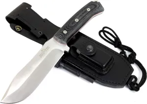 JEO-TEC Nº45 Fixed Blade Bushcraft Knife for Survival Camping Hunting Fishing, Full Tang Knife 11" Overall, Sheath   Firesteel   Sharpener Stone, Handmade