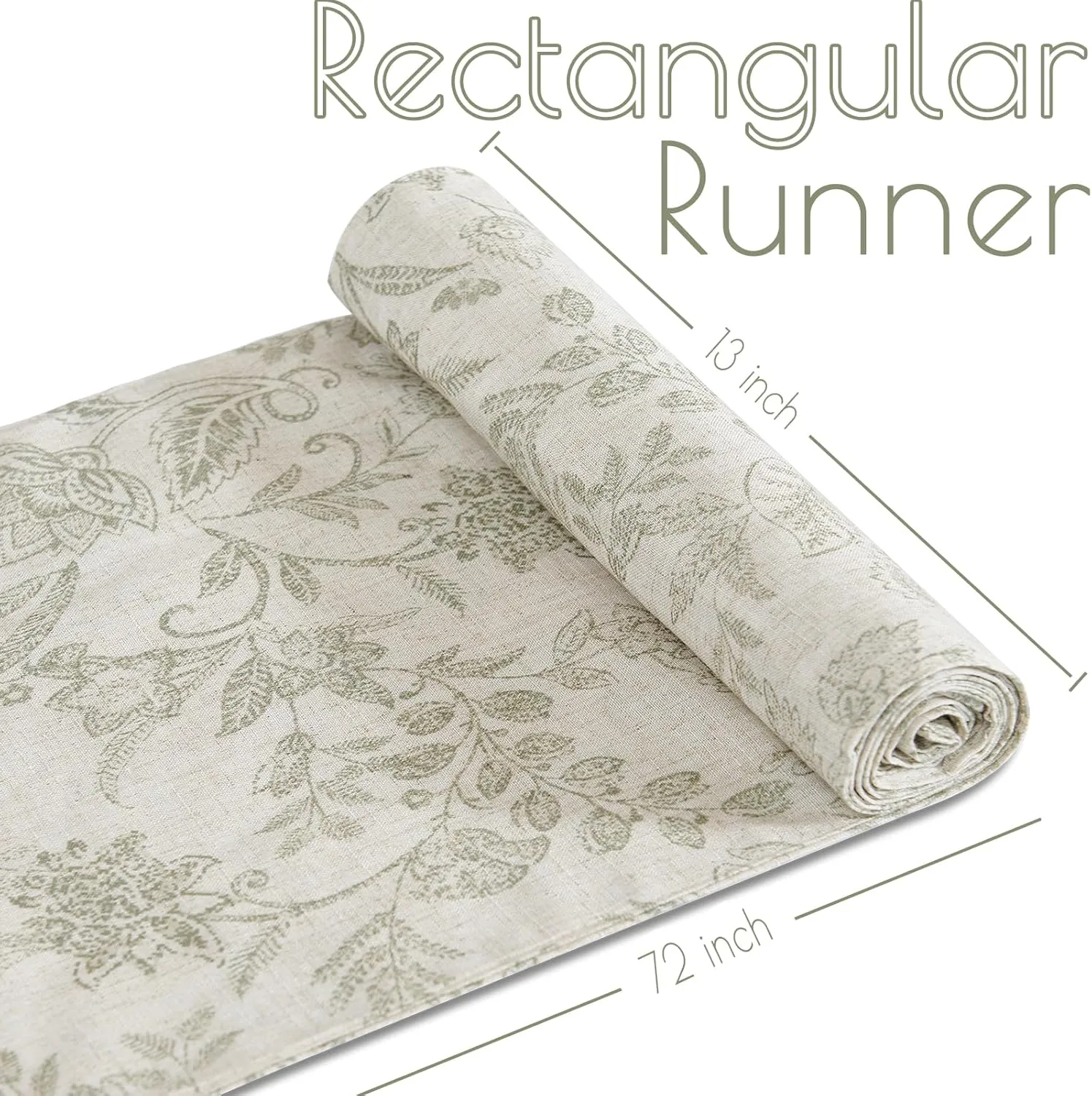 JINCHAN Spring Table Runner Linen Farmhouse Table Cloth Green Floral Decorative Table Runners 72 Inch Botanic Printed Burlap Handcrafted Flax Coffee Table Decor 1 Panel Sage Green on Beige