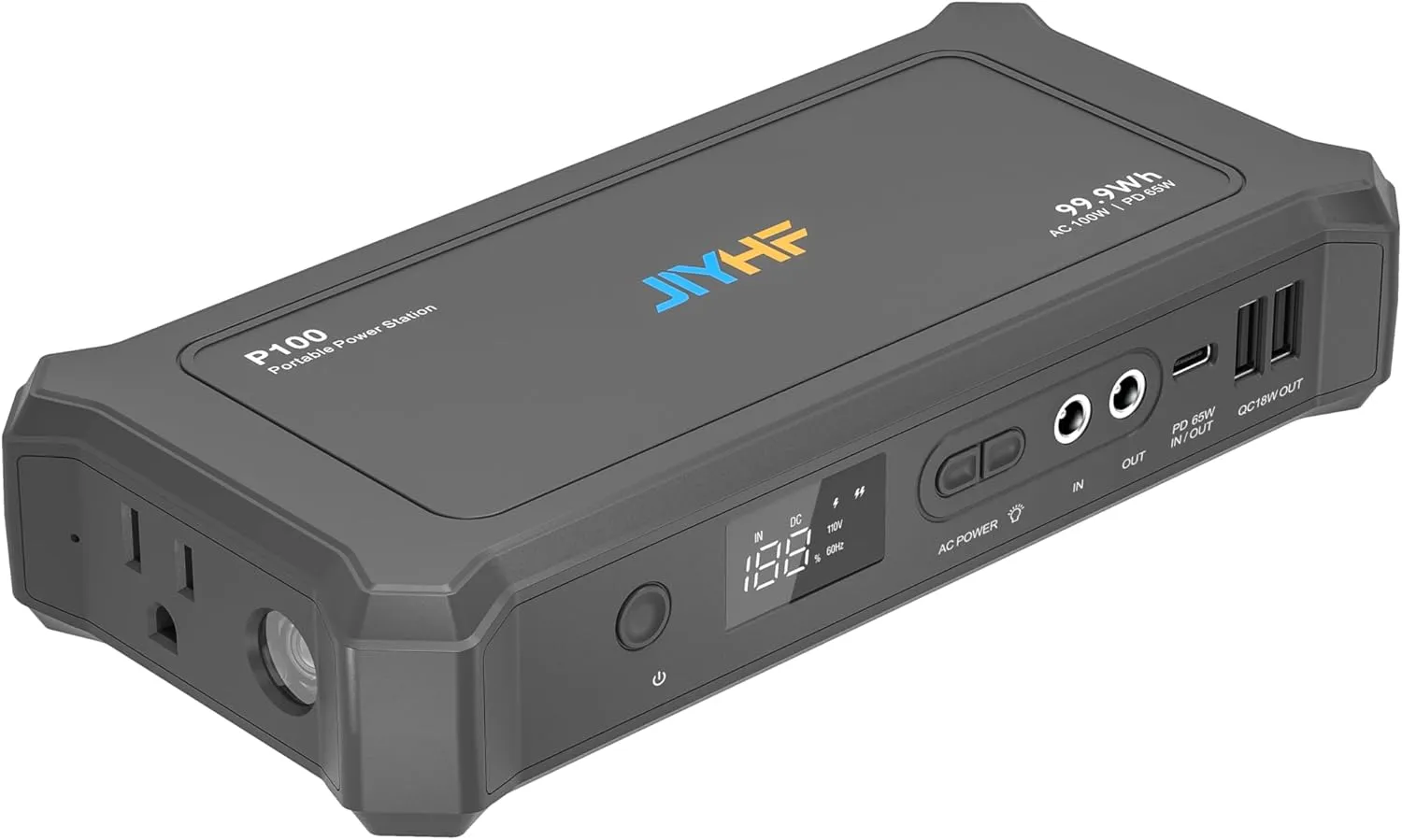 JIYHF Portable Power Bank with AC Outlet - 99.9Wh TSA-Friendly Battery Pack, 110V/100W AC   65W PD USB-C   DC Ports for Camping, Home Backup, Hurricane Emergency & Outdoor Charging(Black)