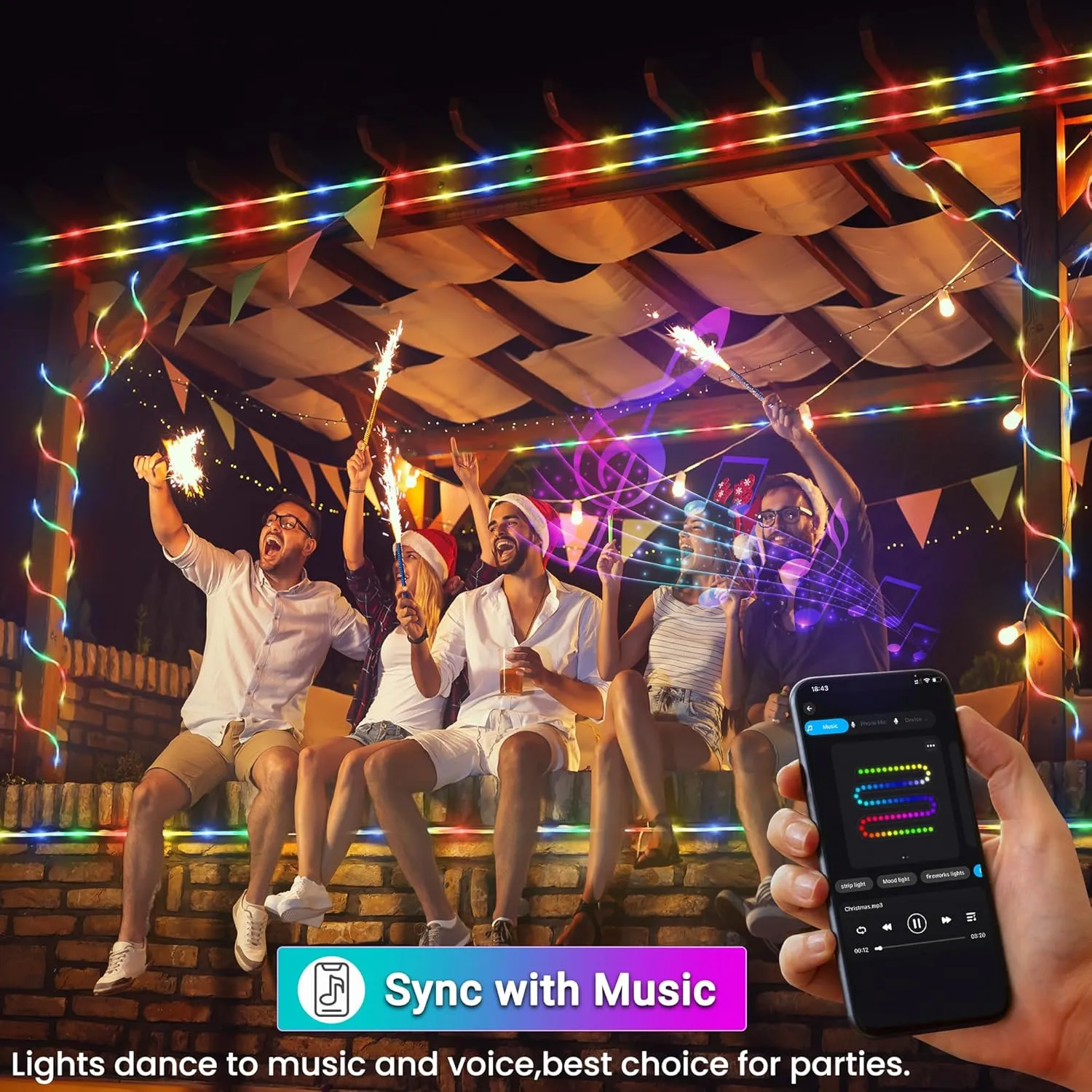 Jnaurb RGB Color Changing Rope Lights Outdoor, 66ft 200LED Smart String Lights with Remote & APP Control, Waterproof Music Sync Rope Lighting - DIY Flexible Tube LED Lights for Bedroom Garden Wedding
