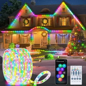 Jnaurb RGB Color Changing Rope Lights Outdoor, 66ft 200LED Smart String Lights with Remote & APP Control, Waterproof Music Sync Rope Lighting - DIY Flexible Tube LED Lights for Bedroom Garden Wedding
