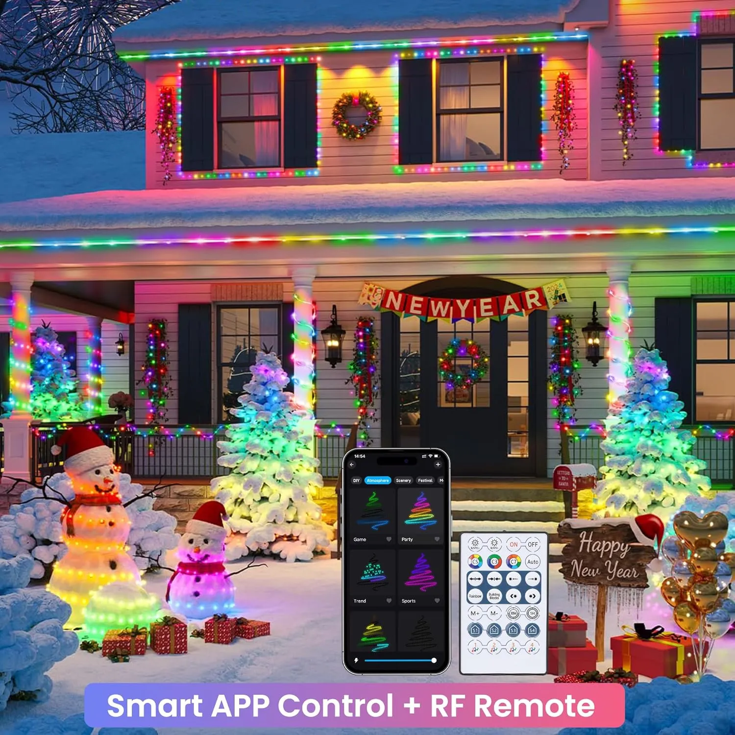 Jnaurb RGB Color Changing Rope Lights Outdoor, 66ft 200LED Smart String Lights with Remote & APP Control, Waterproof Music Sync Rope Lighting - DIY Flexible Tube LED Lights for Bedroom Garden Wedding
