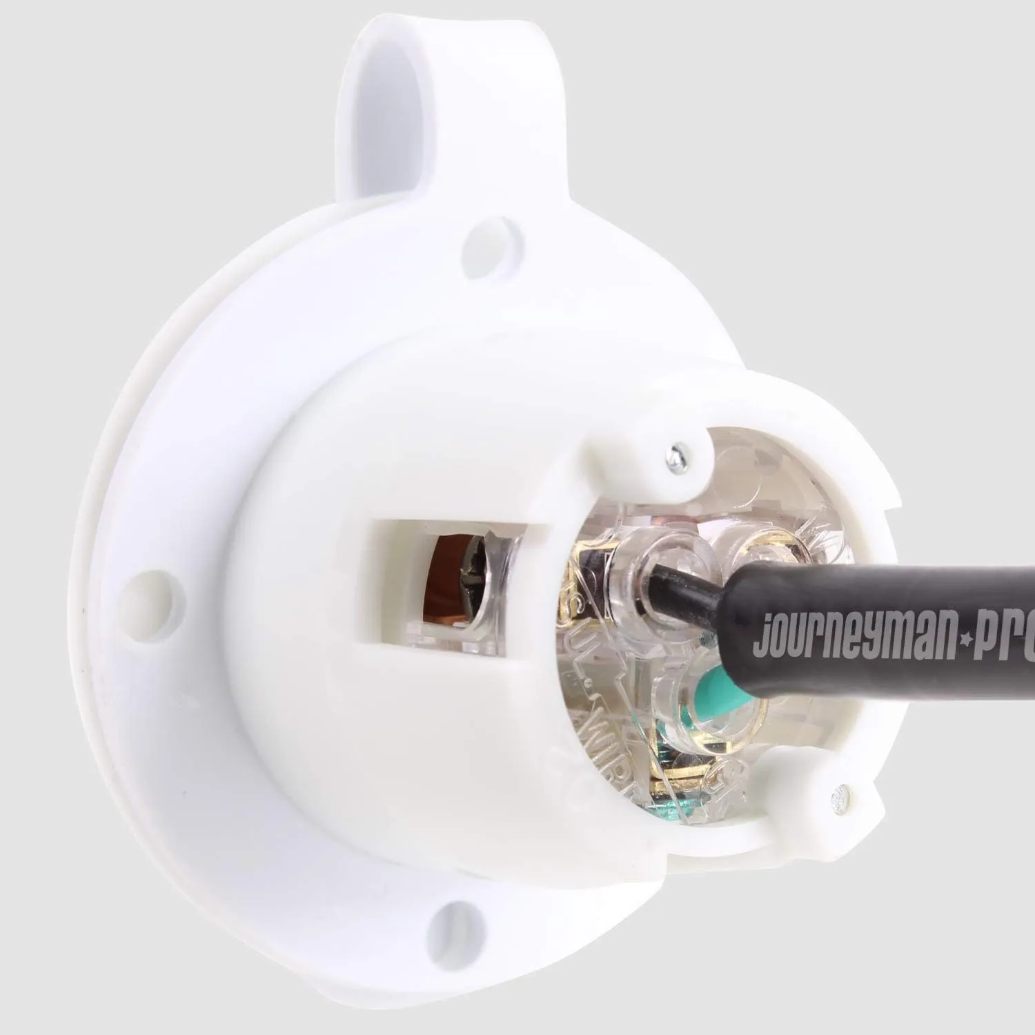 Journeyman-Pro 5279 15 Amp 120-125 Volt, NEMA 5-15 Flanged Outlet, White Commercial Grade, 2 Pole-3 Wire, Straight Blade Plug Charger Receptacle (w/Front Cover)