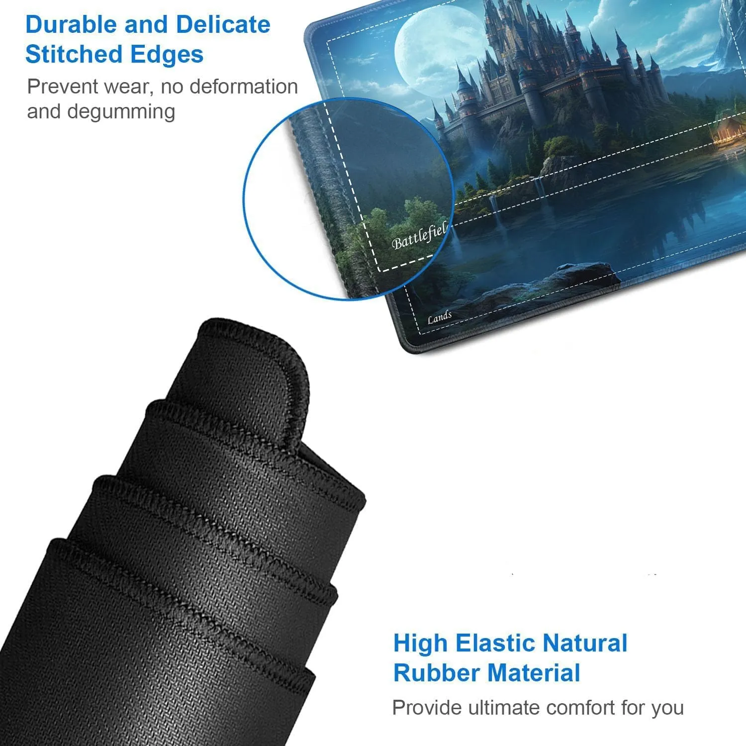 JVGFYNKL for TCG Playmat, Playmat with Zones, 24x14 in Non-Slip Rubber for MTG Playmat with Drawstring Travel Pouch and 6 Dice, Castle Forest for MTG Mat, Card Game Playmats