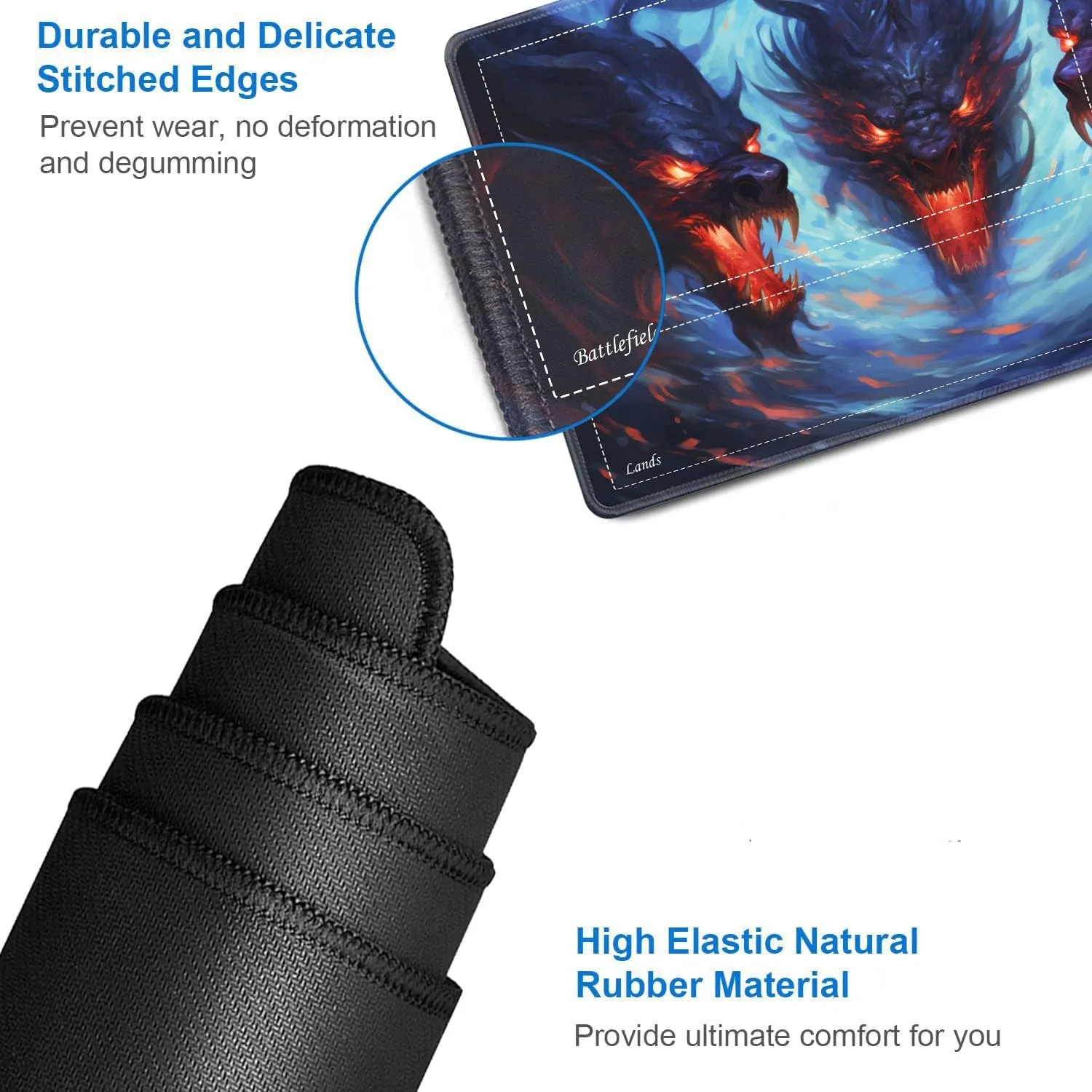 JVGFYNKL for TCG Playmat, Playmat with Zones, 24x14 in Non-Slip Rubber for MTG Playmat with Drawstring Travel Pouch and 6 Dice, Headed Dragon for MTG Mat, Card Game Playmats