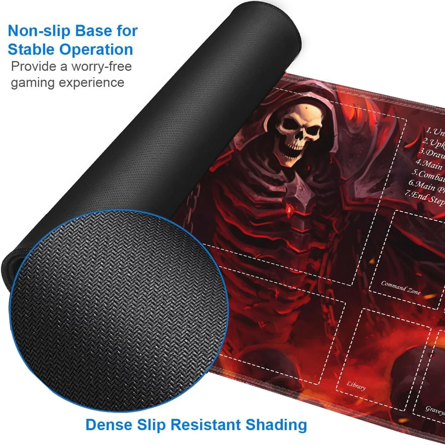 JVGFYNKL for TCG Playmat, Playmat with Zones, 24x14 in Non-Slip Rubber for MTG Playmat with Drawstring Travel Pouch and 6 Dice, King of Skeletons for MTG Mat, Card Game Playmats