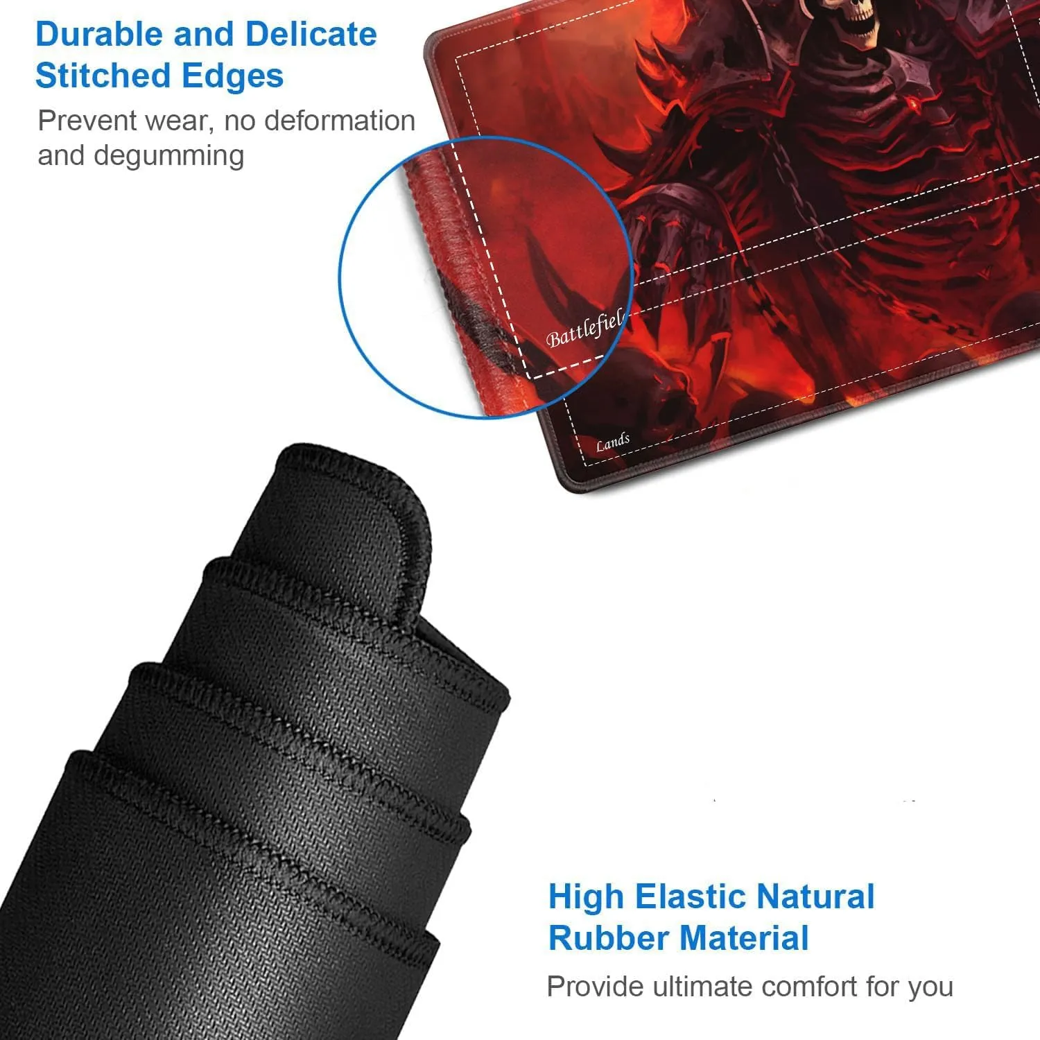 JVGFYNKL for TCG Playmat, Playmat with Zones, 24x14 in Non-Slip Rubber for MTG Playmat with Drawstring Travel Pouch and 6 Dice, King of Skeletons for MTG Mat, Card Game Playmats