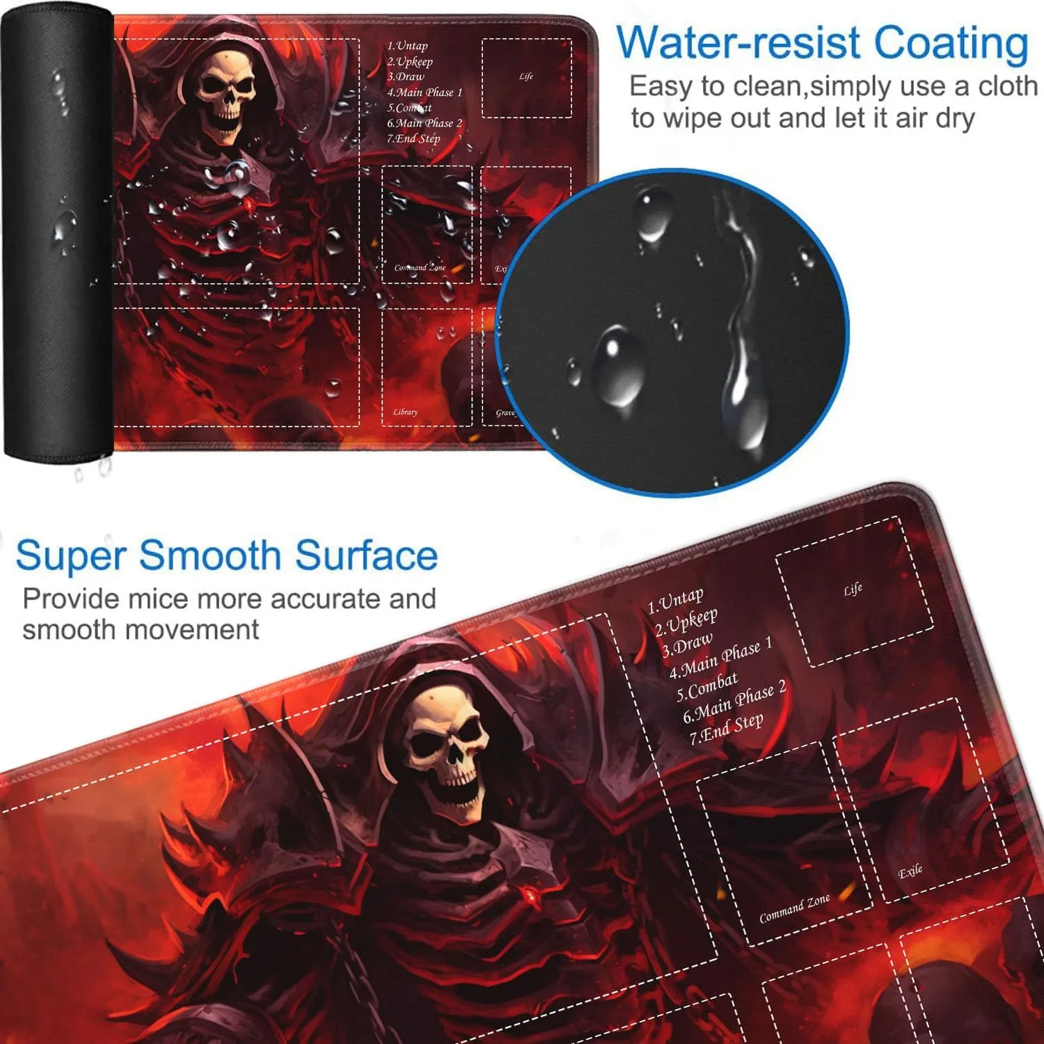 JVGFYNKL for TCG Playmat, Playmat with Zones, 24x14 in Non-Slip Rubber for MTG Playmat with Drawstring Travel Pouch and 6 Dice, King of Skeletons for MTG Mat, Card Game Playmats