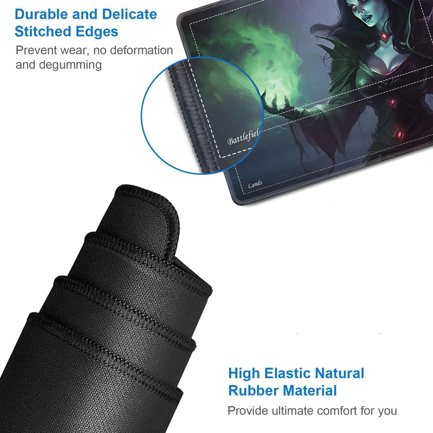 JVGFYNKL for TCG Playmat, Playmat with Zones, 24x14 in Non-Slip Rubber for MTG Playmat with Drawstring Travel Pouch and 6 Dice, Necromancer for MTG Mat, Card Game Playmats