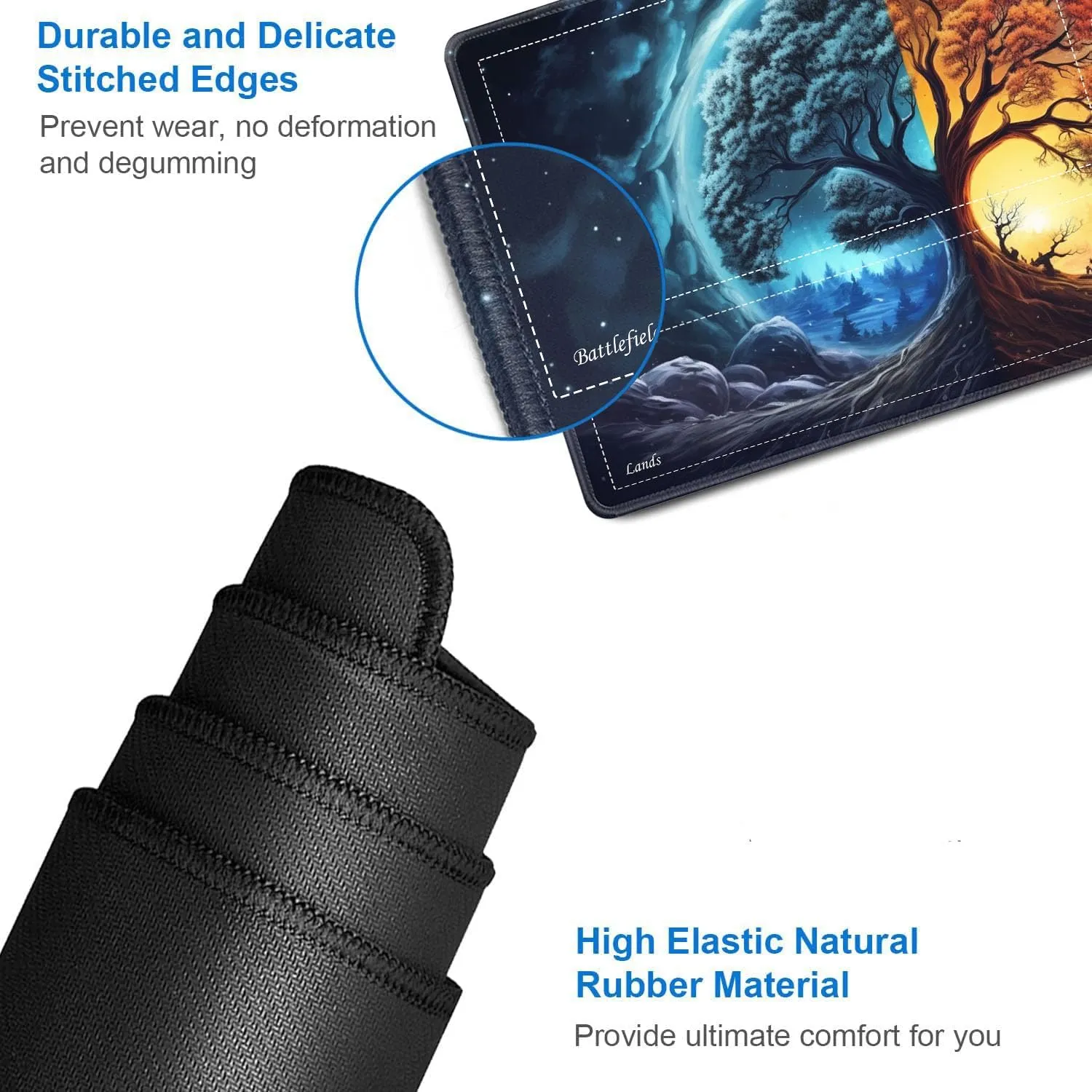 JVGFYNKL for TCG Playmat, Playmat with Zones, 24x14 in Non-Slip Rubber for MTG Playmat with Drawstring Travel Pouch and 6 Dice, Space Fantasy Tree of Life for MTG Mat, Card Game Playmats