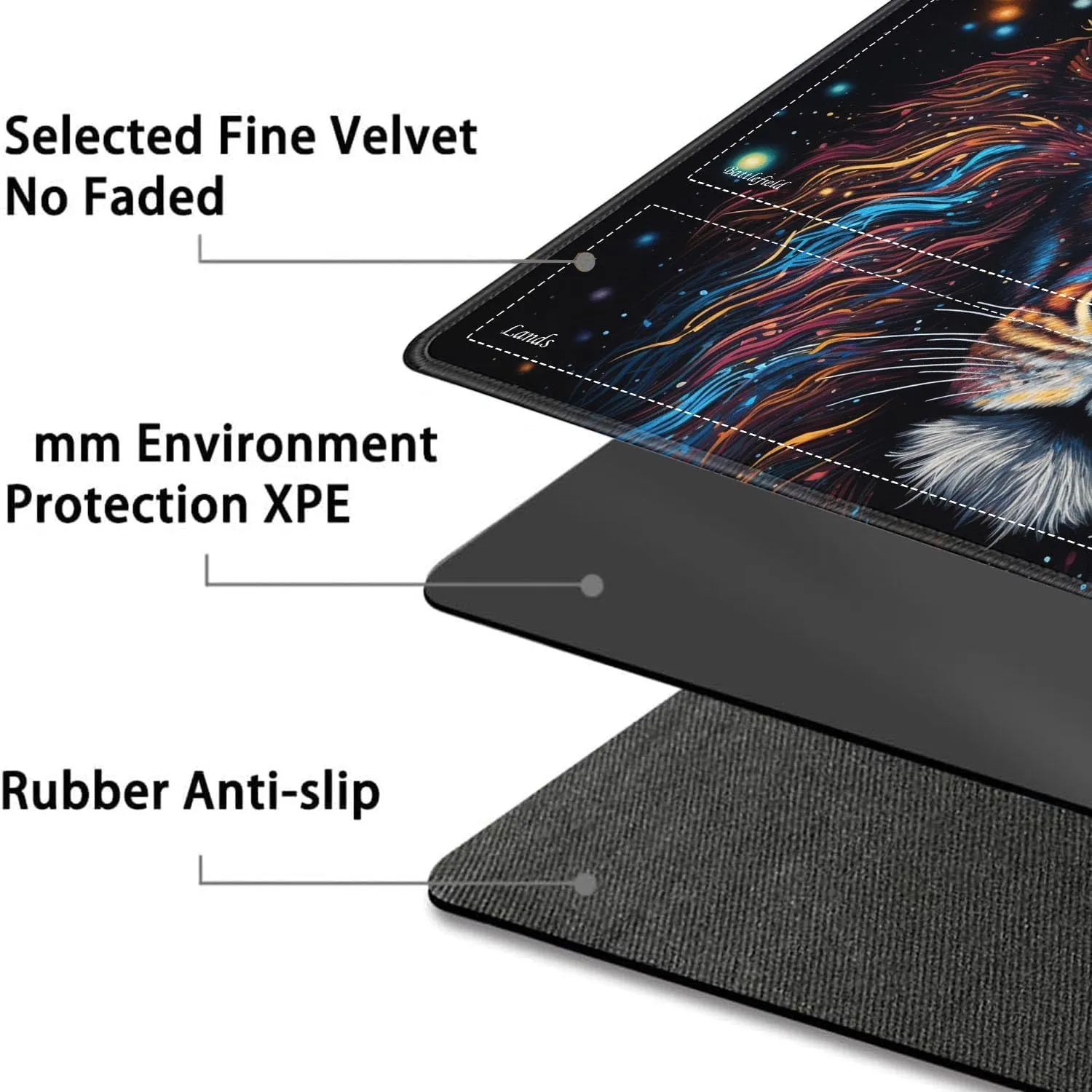 JVGFYNKL for TCG Playmat, Playmat with Zones, 24x14 in Non-Slip Rubber for MTG Playmat with Drawstring Travel Pouch and 6 Dice, Splash Paint Lion for MTG Mat, Card Game Playmats