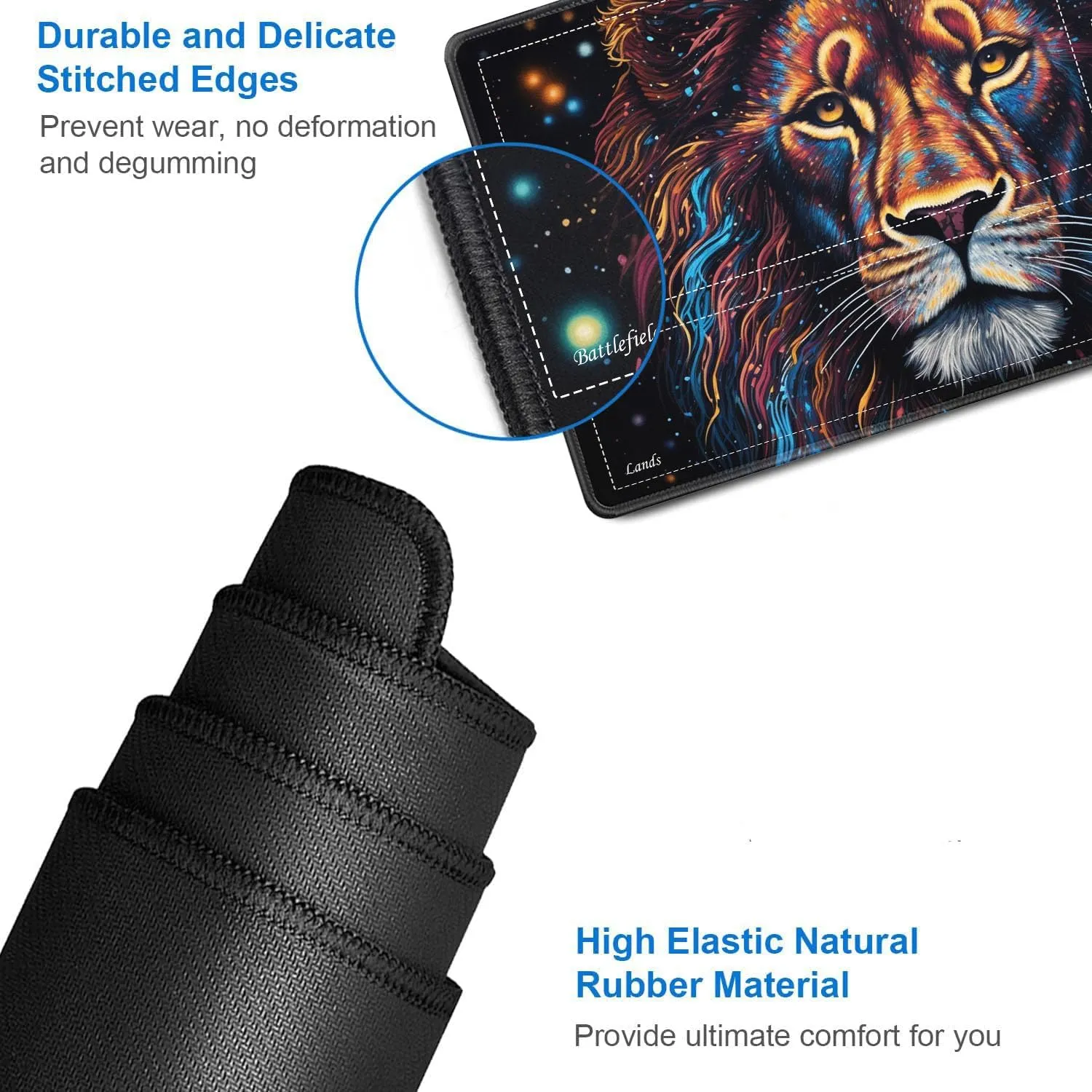 JVGFYNKL for TCG Playmat, Playmat with Zones, 24x14 in Non-Slip Rubber for MTG Playmat with Drawstring Travel Pouch and 6 Dice, Splash Paint Lion for MTG Mat, Card Game Playmats
