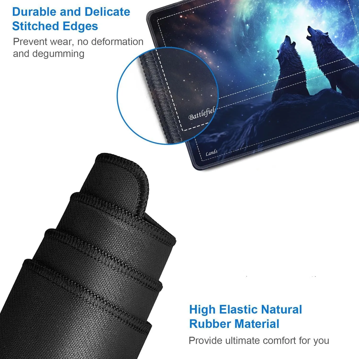 JVGFYNKL for TCG Playmat, Playmat with Zones, 24x14 in Non-Slip Rubber for MTG Playmat with Drawstring Travel Pouch and 6 Dice, Wolf Dragon Aurora Night for MTG Mat, Card Game Playmats