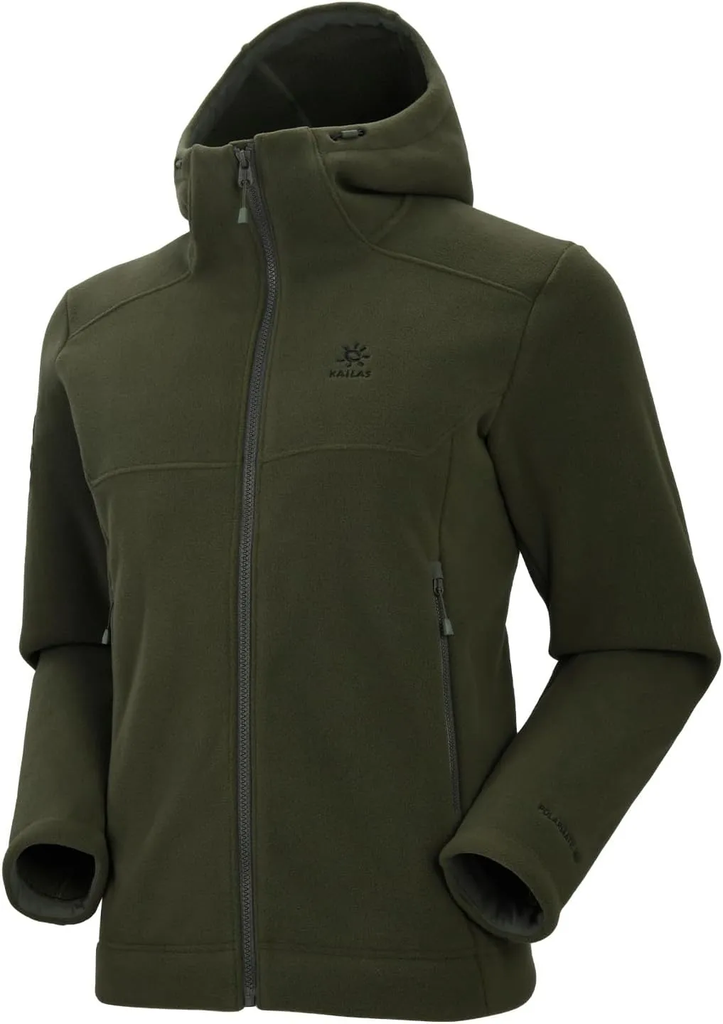 KAILAS Men's Fleece Hooded Full Zip Jacket Lightweight Winter Jacket Polar Warm Coat Pockets Outdoor Jacket