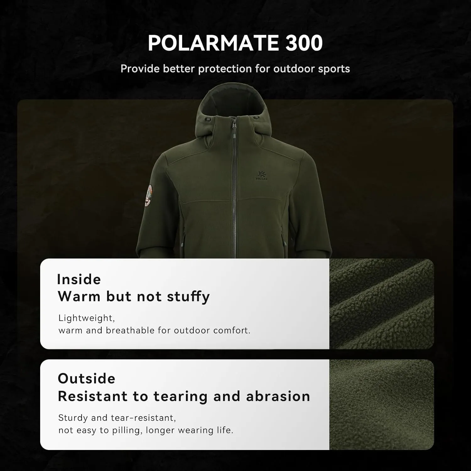 KAILAS Men's Fleece Hooded Full Zip Jacket Lightweight Winter Jacket Polar Warm Coat Pockets Outdoor Jacket