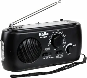 Kaito KA332W Portable Hand Crank Solar AM/FM NOAA Weather Radio with Cell Phone Charger & 3-LED Flashlight (Black)
