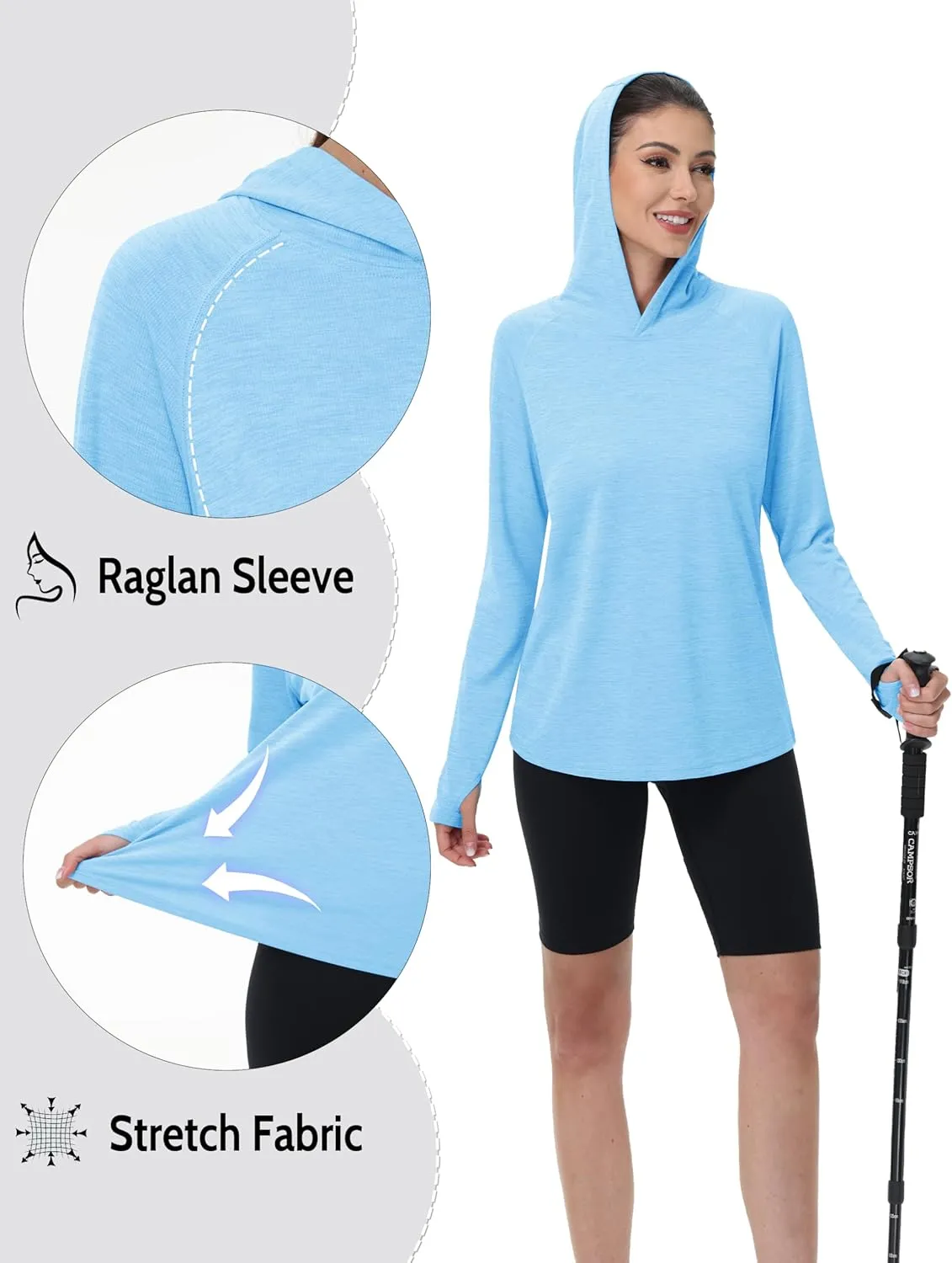 KEFITEVD Womens UPF 50  Sun Protection Hoodies UV Long Sleeve Shirts Lightweight Quick Dry Tops Hiking Fishing