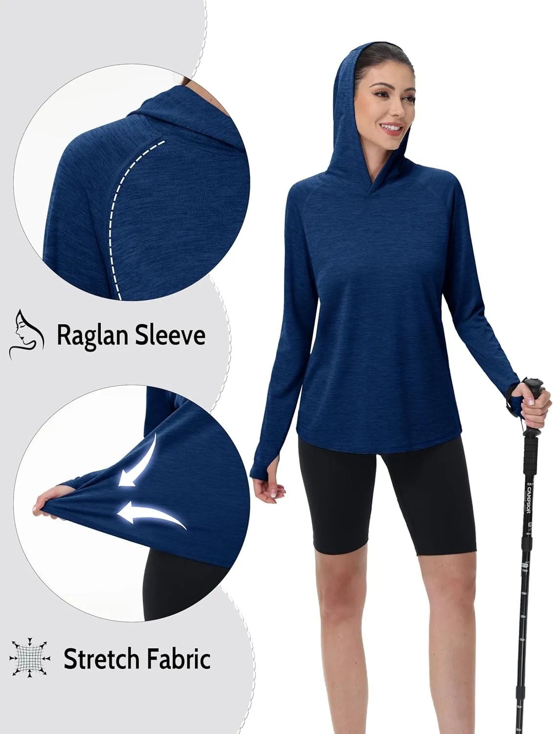 KEFITEVD Womens UPF 50  Sun Protection Hoodies UV Long Sleeve Shirts Lightweight Quick Dry Tops Hiking Fishing