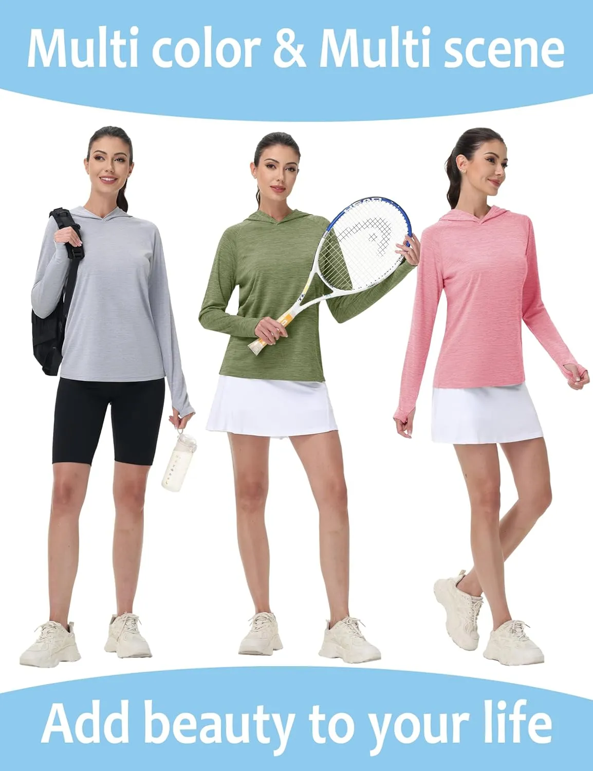 KEFITEVD Womens UPF 50  Sun Protection Hoodies UV Long Sleeve Shirts Lightweight Quick Dry Tops Hiking Fishing