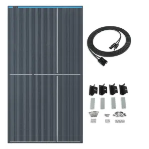 KickAss 350W Fixed Glass Solar Panel   Mounting Kit   5M Extension Cable Bundle