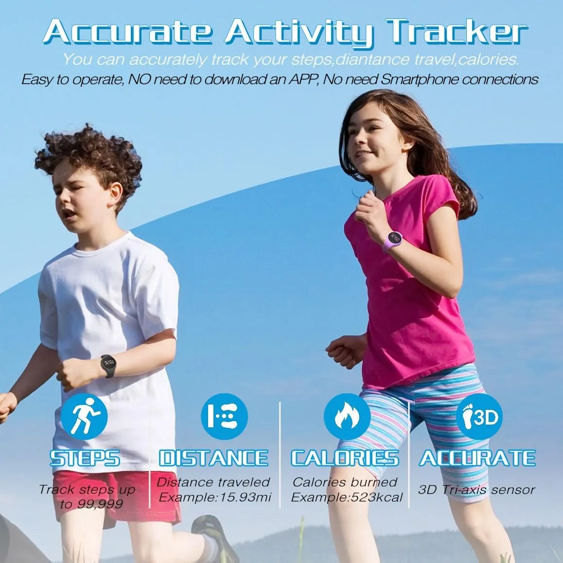 Kids Digital Pedometer Watch, Step Counting Watch, Fitness Tracker, Waterproof, Date/Alarm Clock/Timer, for Children Teens Boys Girls Women (Deep Blue) …