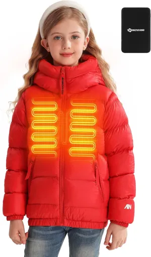 Kids Heated Jacket with 12V/5A 10000 mAh Battery Pack, 3 Heated Areas Winter Coat for Boys & Girls