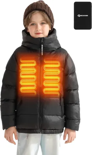 Kids Heated Jacket with 12V/5A 10000 mAh Battery Pack, 3 Heated Areas Winter Coat for Boys & Girls
