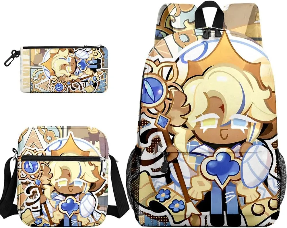 Kids Shadow Milk Cookie Backpack Shoulder Bag Pencil Case 3PCS Set - 17in (F,3cps)