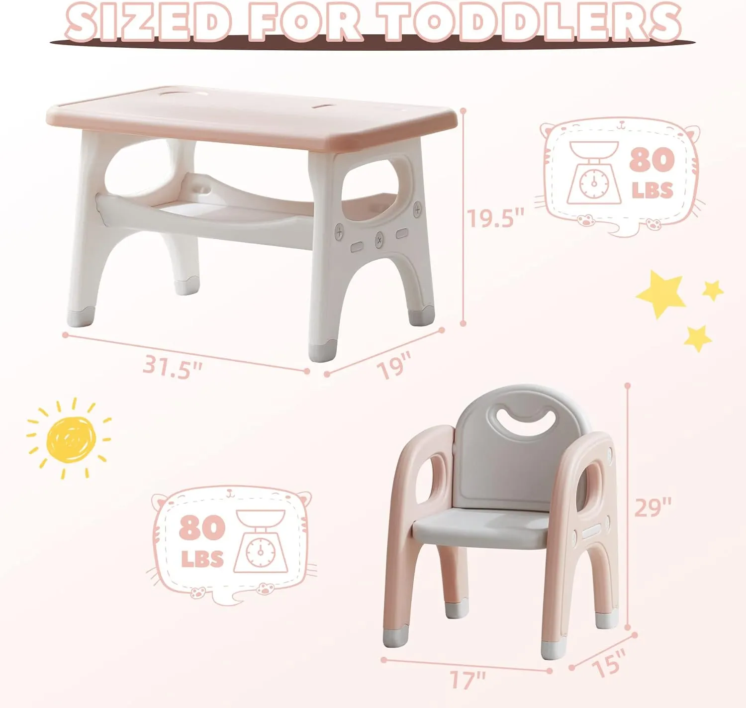 Kids Table and 2 Chairs Set, Large Built-in Storage, Montessori Toddlers Table and Chairs Set, Kids Activity Table for Drawing Dining Playing, CPSC & ASTM Approved, Pink