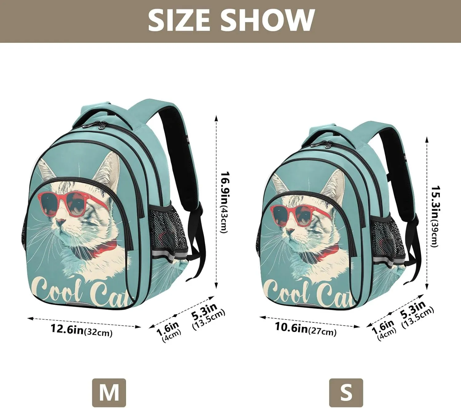 Kids Travel Backpack Cool Cat with Red Frame Glasses Casual Daypack for Weekender Trip