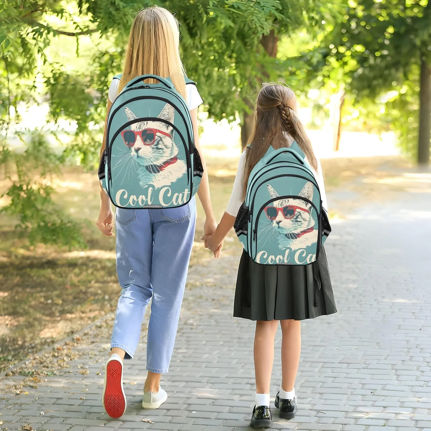 Kids Travel Backpack Cool Cat with Red Frame Glasses Casual Daypack for Weekender Trip