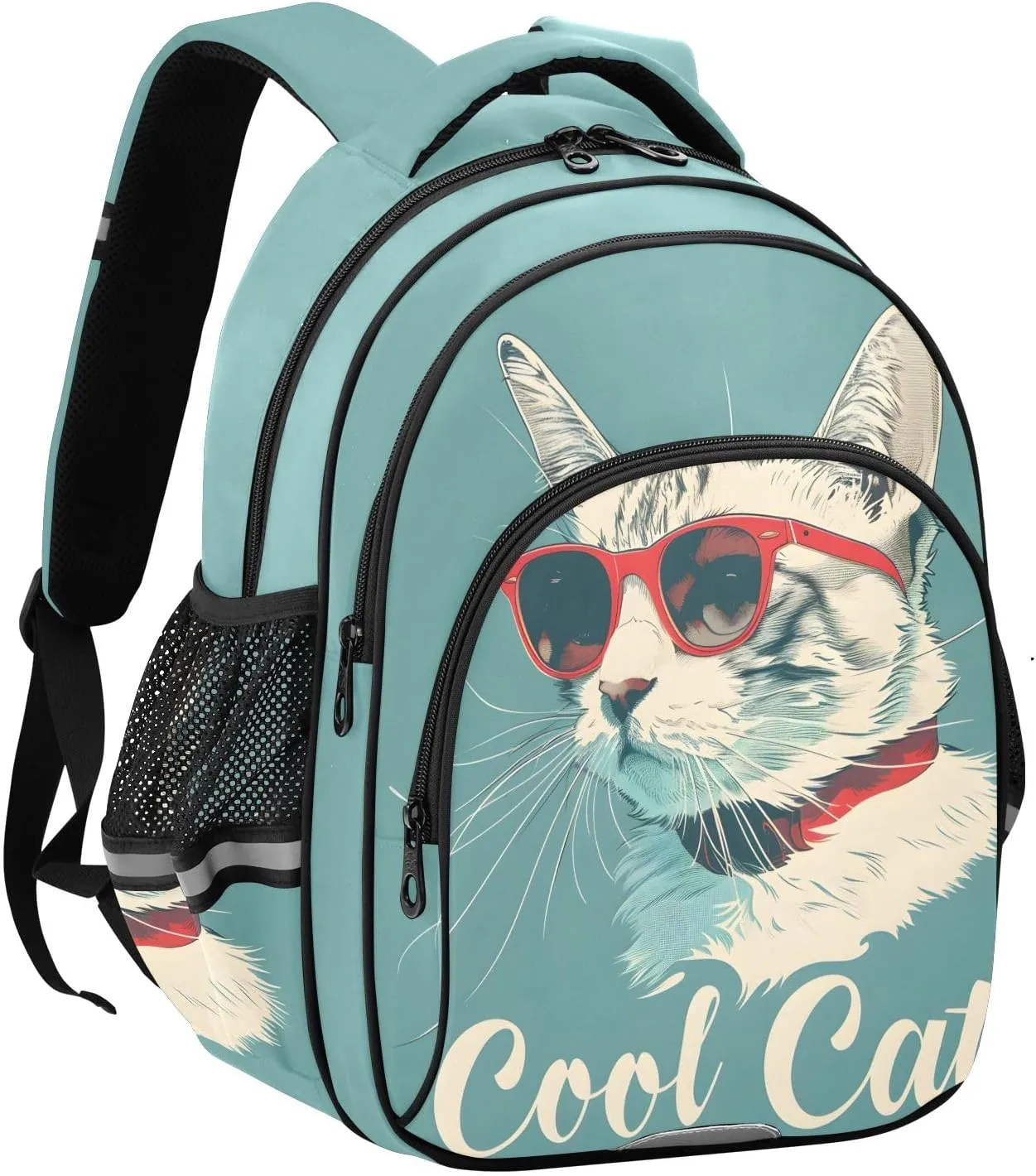 Kids Travel Backpack Cool Cat with Red Frame Glasses Casual Daypack for Weekender Trip