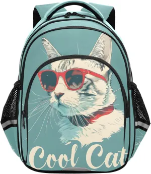 Kids Travel Backpack Cool Cat with Red Frame Glasses Casual Daypack for Weekender Trip