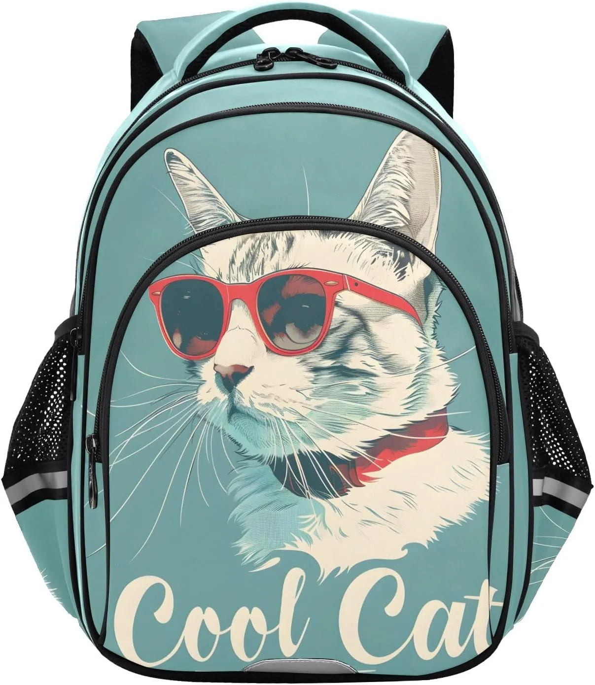 Kids Travel Backpack Cool Cat with Red Frame Glasses Casual Daypack for Weekender Trip
