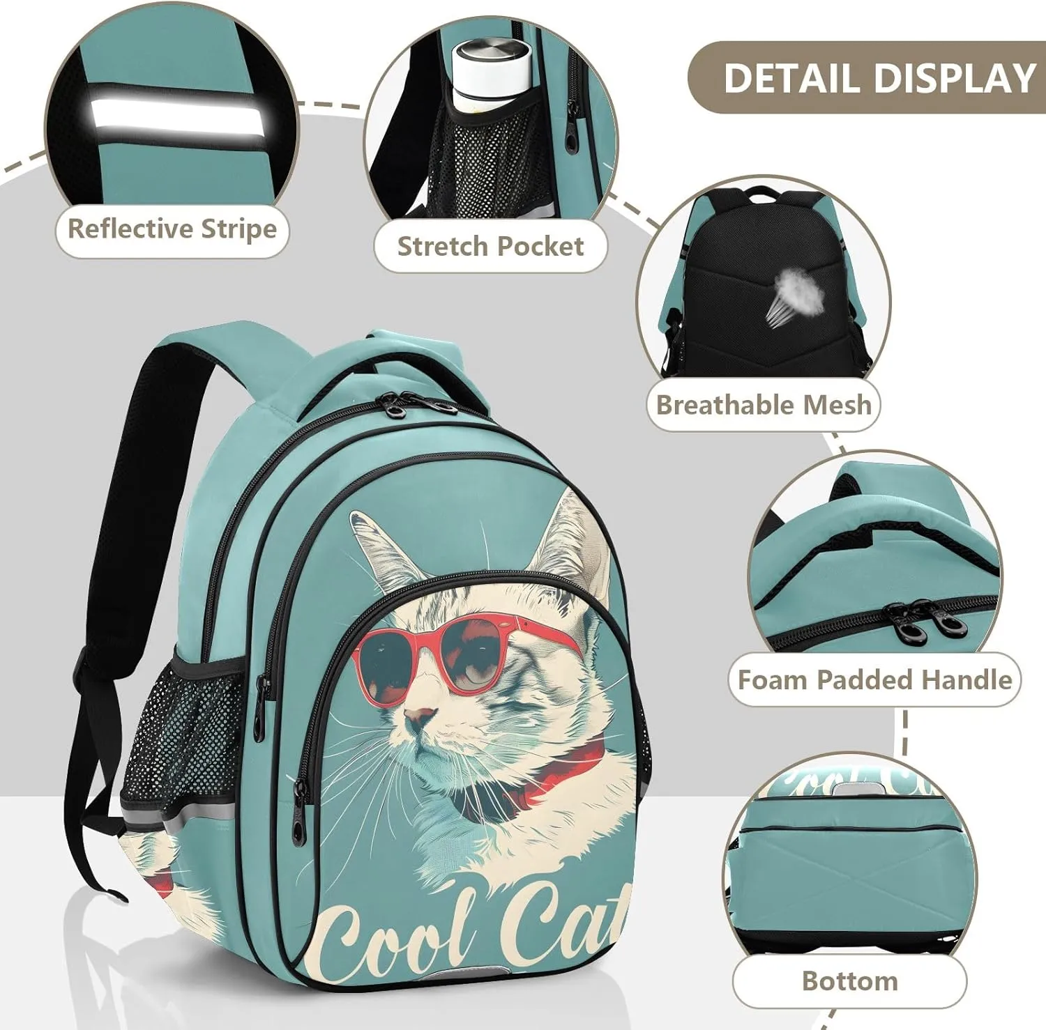 Kids Travel Backpack Cool Cat with Red Frame Glasses Casual Daypack for Weekender Trip