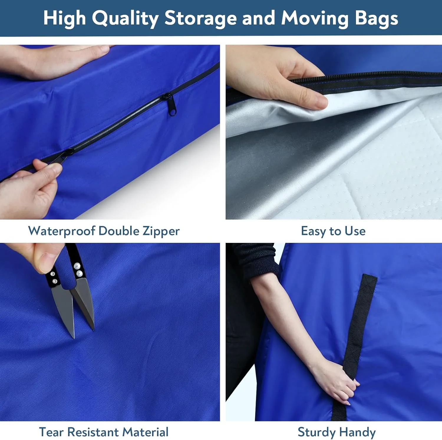 King Mattress Bag for Storage with Waterproof King Size Cover and Heavy Duty Handles, Double Zippers, Reusable Mattress Protector for House Moving and Travel