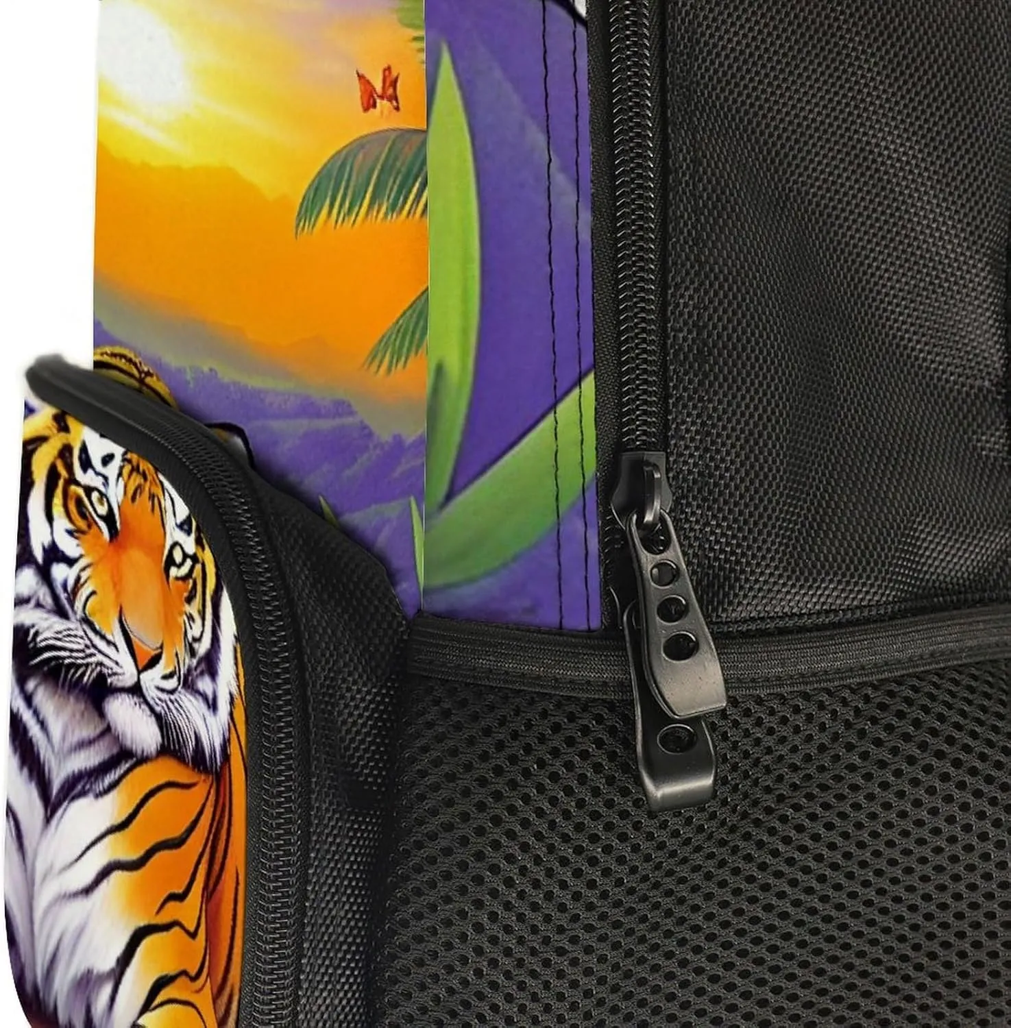 King Of The Tiger Tropical Rainforest Landscape Jungle Art Backpack Polyester Anti-Theft Multipurpose Bookbag Large Capacity Laptop Book Bag Rucksack With Side Pockets