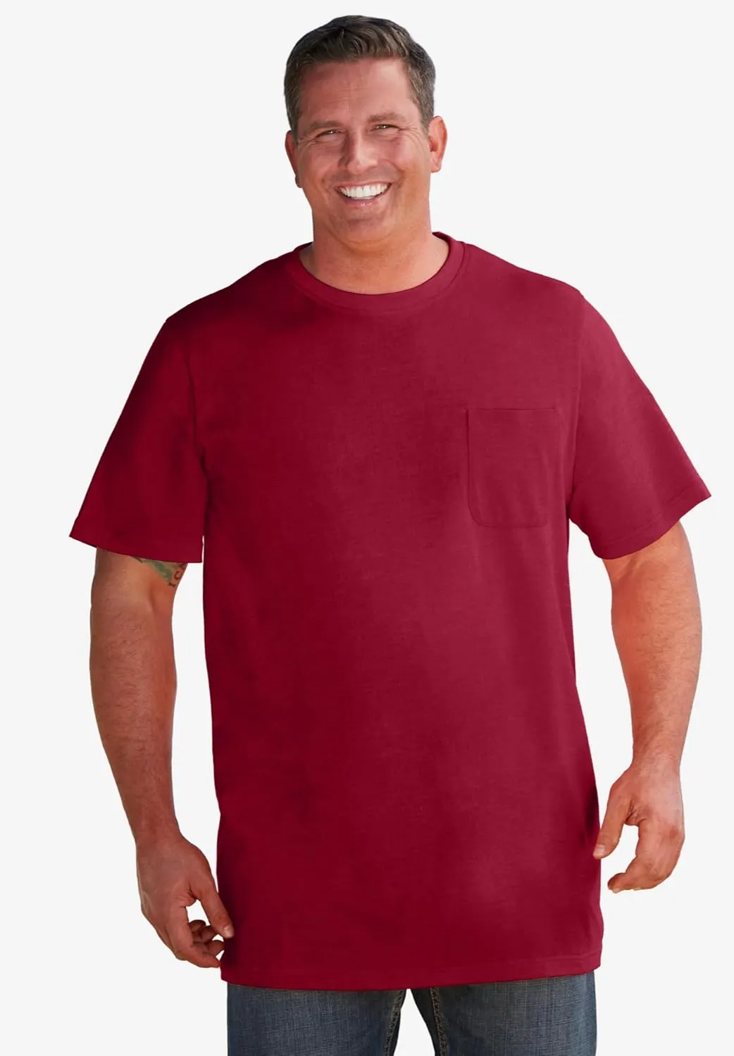 KingSize Men's Big & Tall Shrink-Less Lightweight Longer-Length Crewneck Pocket T-Shirt