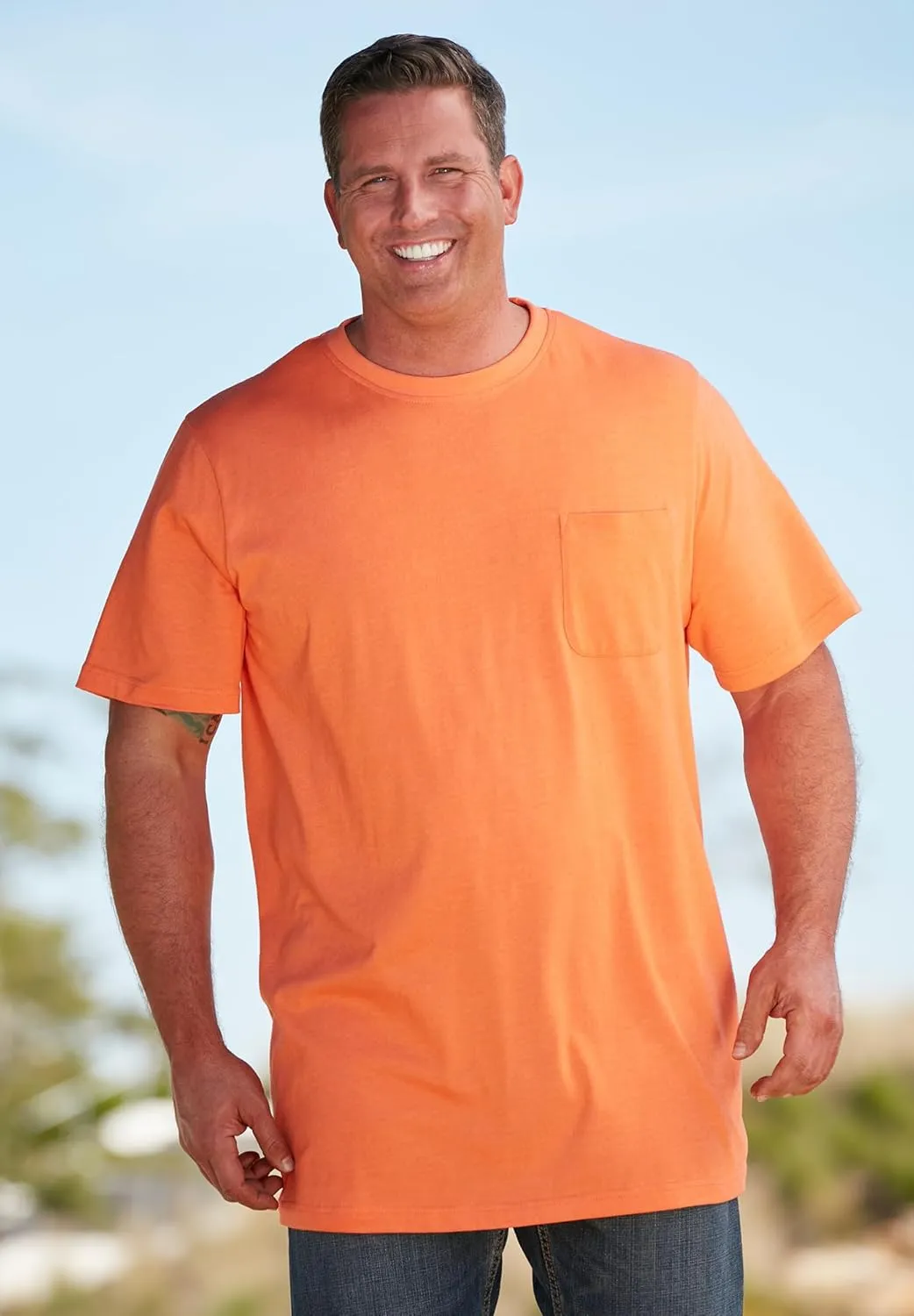 KingSize Men's Big & Tall Shrink-Less Lightweight Longer-Length Crewneck Pocket T-Shirt