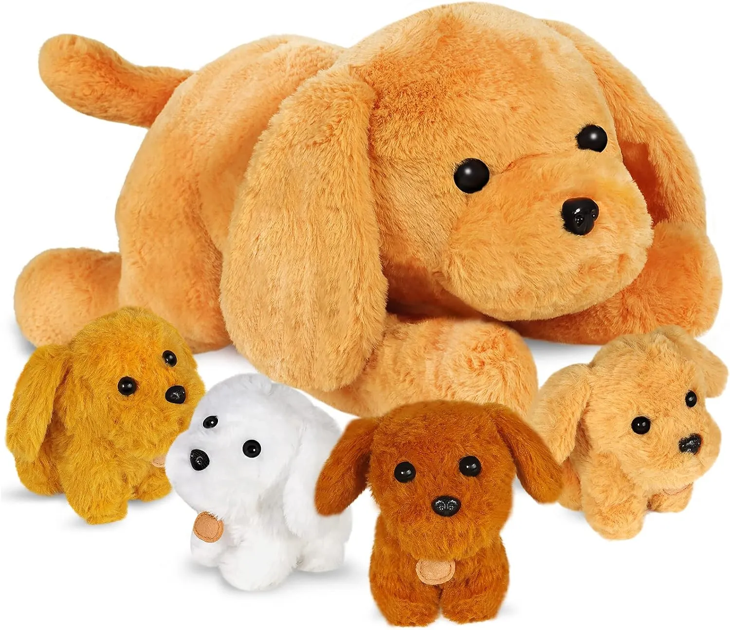 KMUYSL Puppy Stuffed Animals Toys for Ages 3 4 5 6 7 8  Years Old Kids - Mommy Dog with 4 Baby Puppies in Her Tummy, Idea Xmas Birthday Gifts for Baby, Toddler, Girls, Boys