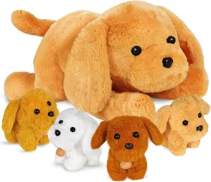 KMUYSL Puppy Stuffed Animals Toys for Ages 3 4 5 6 7 8  Years Old Kids - Mommy Dog with 4 Baby Puppies in Her Tummy, Idea Xmas Birthday Gifts for Baby, Toddler, Girls, Boys