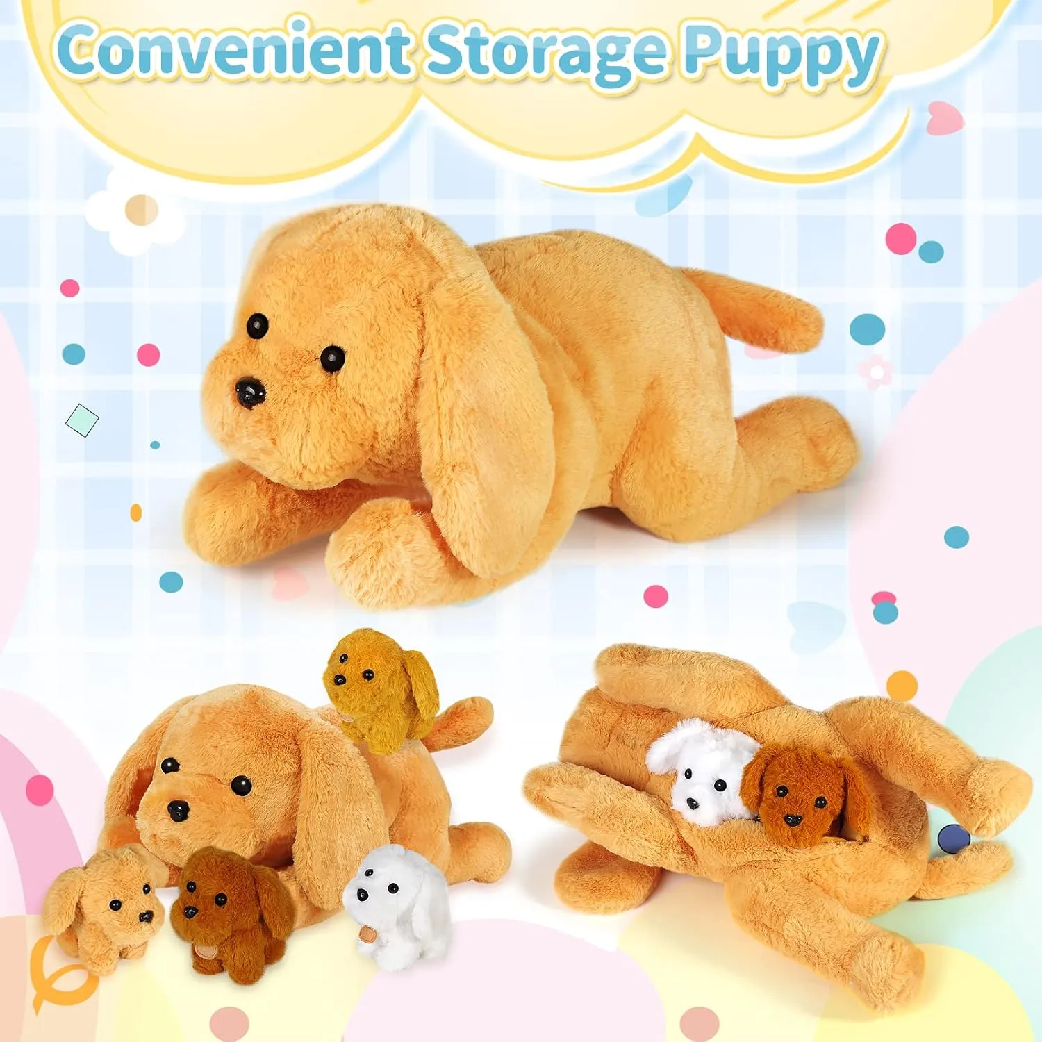 KMUYSL Puppy Stuffed Animals Toys for Ages 3 4 5 6 7 8  Years Old Kids - Mommy Dog with 4 Baby Puppies in Her Tummy, Idea Xmas Birthday Gifts for Baby, Toddler, Girls, Boys