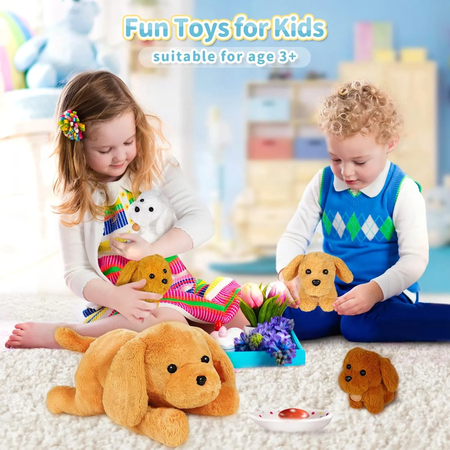 KMUYSL Puppy Stuffed Animals Toys for Ages 3 4 5 6 7 8  Years Old Kids - Mommy Dog with 4 Baby Puppies in Her Tummy, Idea Xmas Birthday Gifts for Baby, Toddler, Girls, Boys
