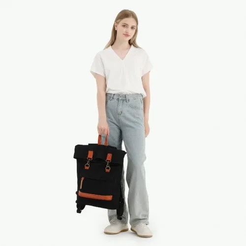 Kono Large Capacity Canvas Casual Travel Backpack - Black