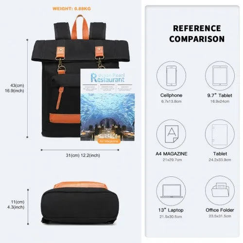 Kono Large Capacity Canvas Casual Travel Backpack - Black