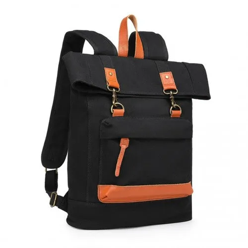 Kono Large Capacity Canvas Casual Travel Backpack - Black