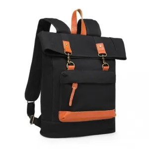 Kono Large Capacity Canvas Casual Travel Backpack - Black